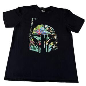 Star Wars Boba Fett Floral Helmet Black T-Shirt - Men’s Size Medium